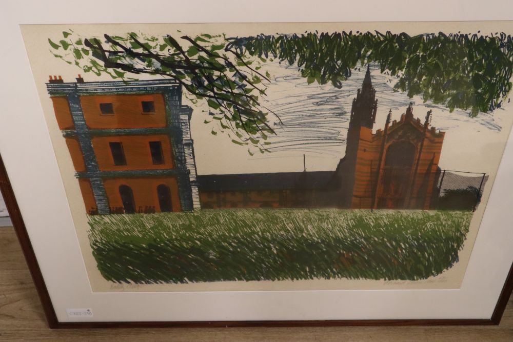 Geoff Machin, limited edition abstract print, 59 x 59cm, Bernard Chase, limited edition print of Radley College 1964, 55 x 73cm, a limi